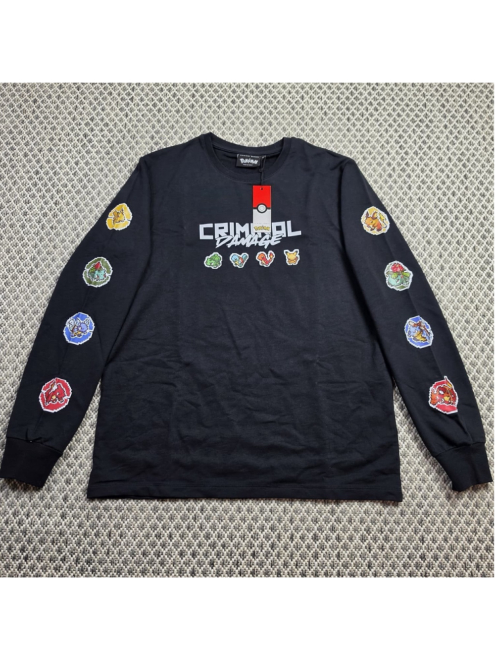 Pokemon Criminal Damage Long Sleeve T Shirt NWT Pixel Art Black XS Nintendo